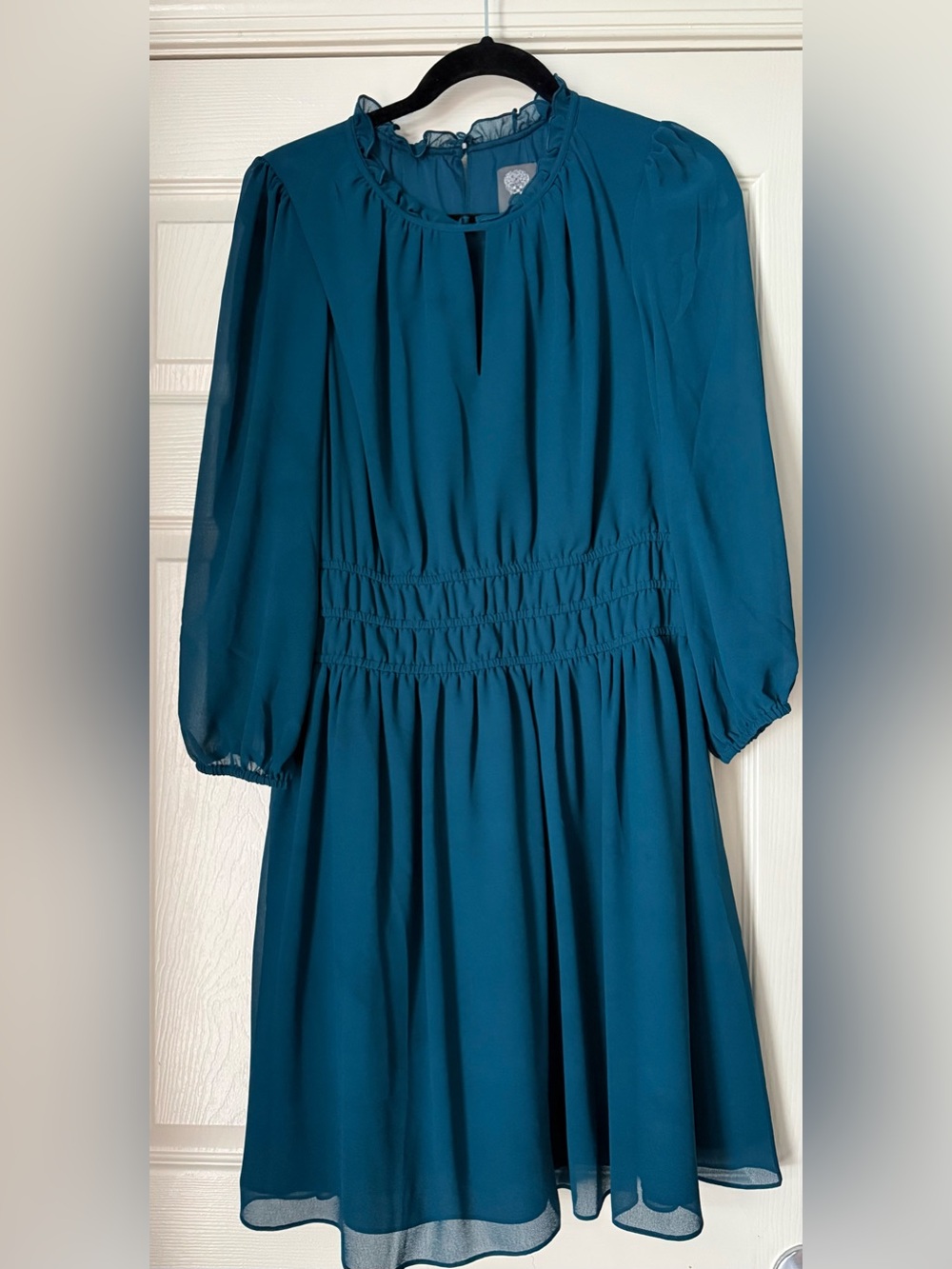 Vince Camuto Teal Ruffle Neck Dress